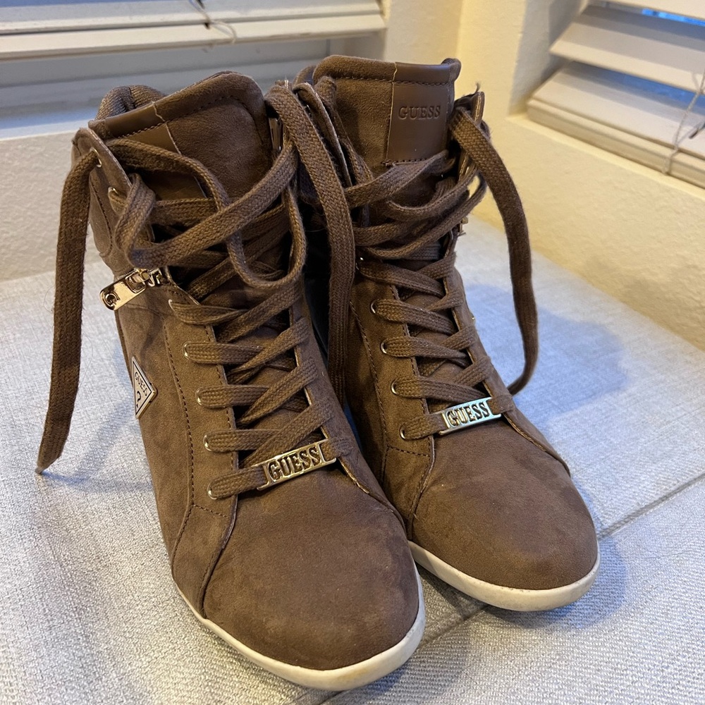 Guess Brown Casual Sneakers with Suede Finish